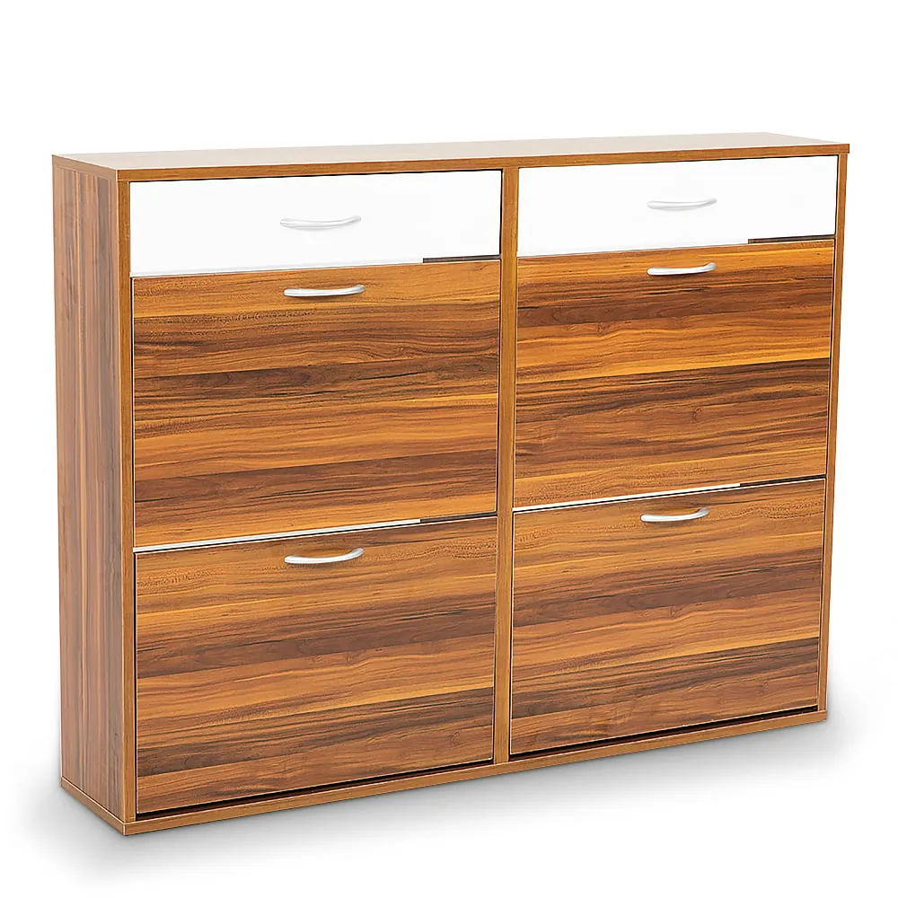 24 Pairs Shoe Cabinet Rack | Storage Cupboard Organiser Shelf | Walnut Drawers Chest