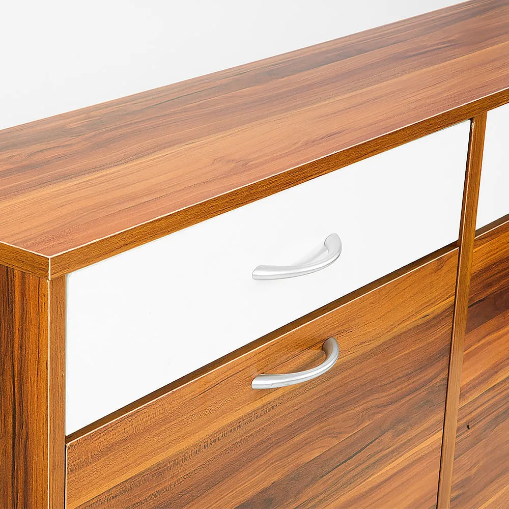 24 Pairs Shoe Cabinet Rack | Storage Cupboard Organiser Shelf | Walnut Drawers Chest