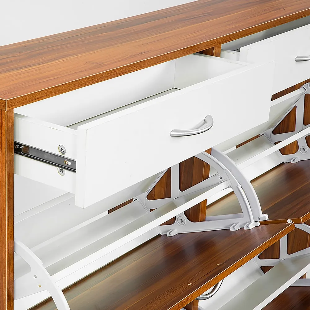 24 Pairs Shoe Cabinet Rack | Storage Cupboard Organiser Shelf | Walnut Drawers Chest