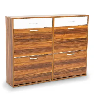 24 Pairs Shoe Cabinet Rack | Storage Cupboard Organiser Shelf | Walnut Drawers Chest