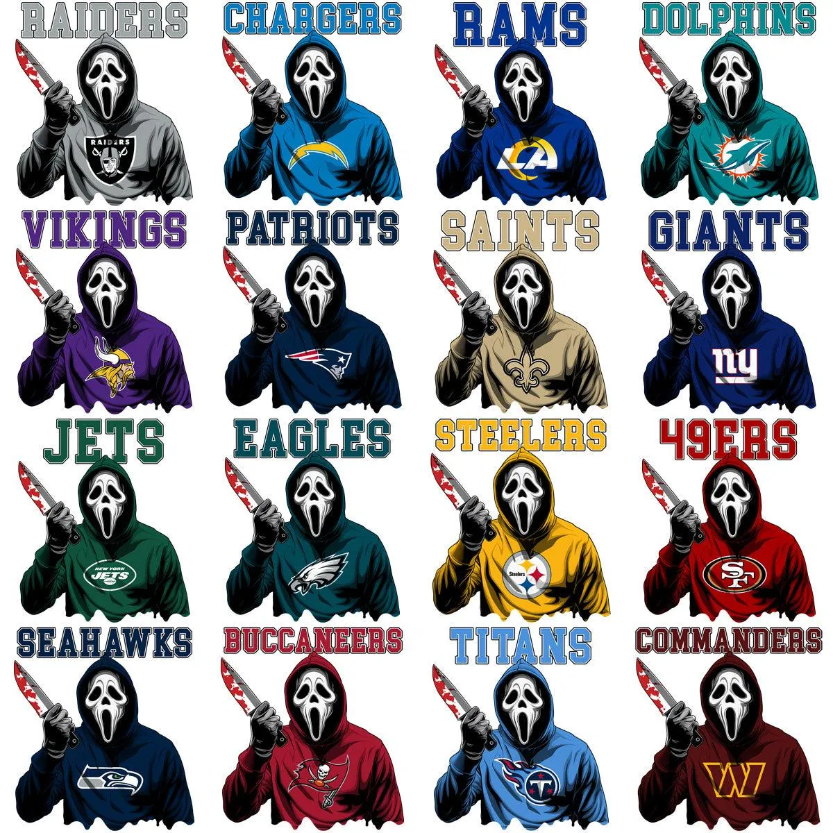 32 Movie Ghostface Football Designs Bundle PNG