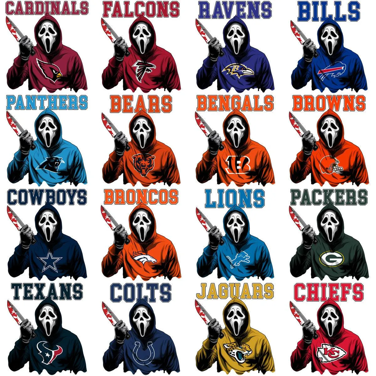 32 Movie Ghostface Football Designs Bundle PNG