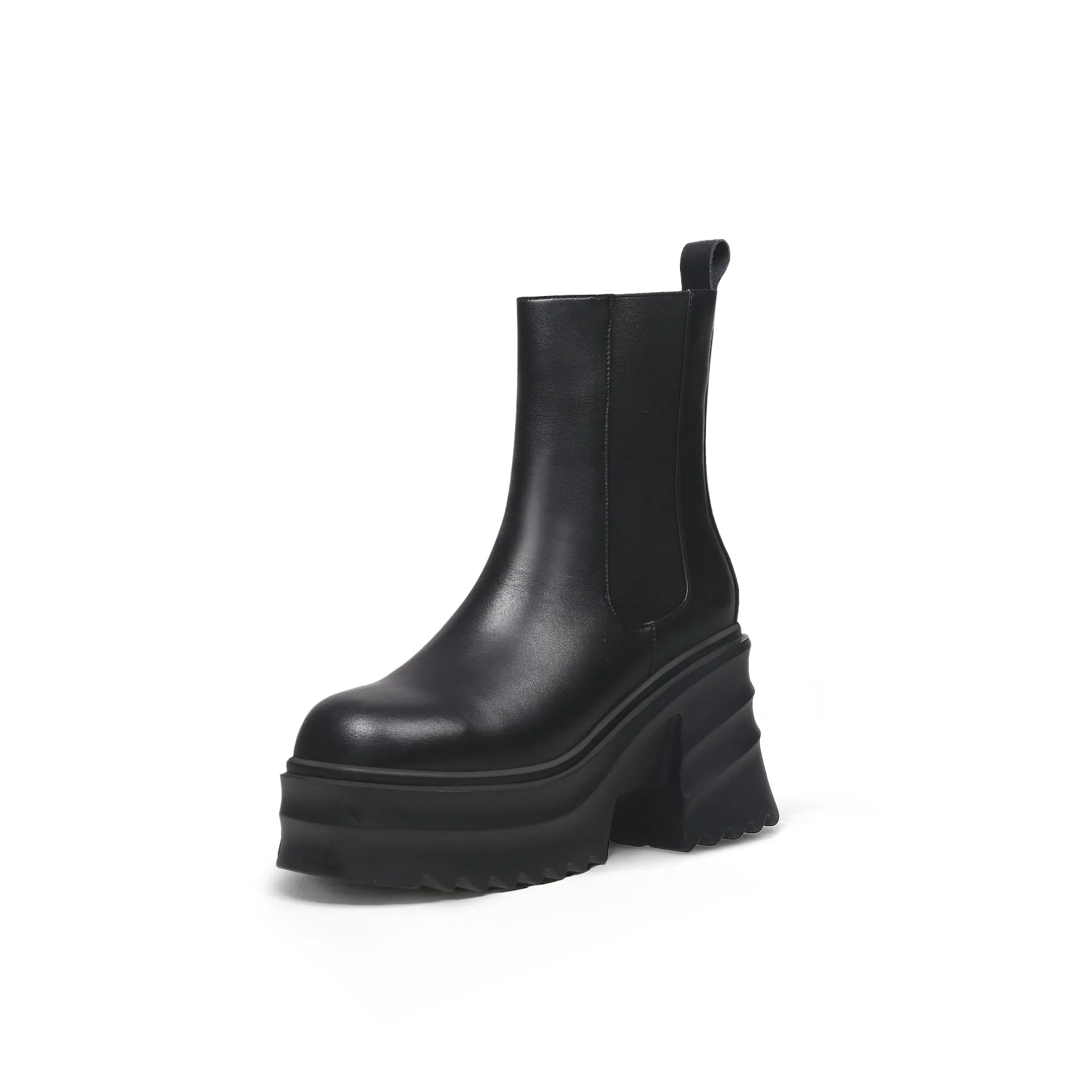 Black Leather Platform Ankle Boots