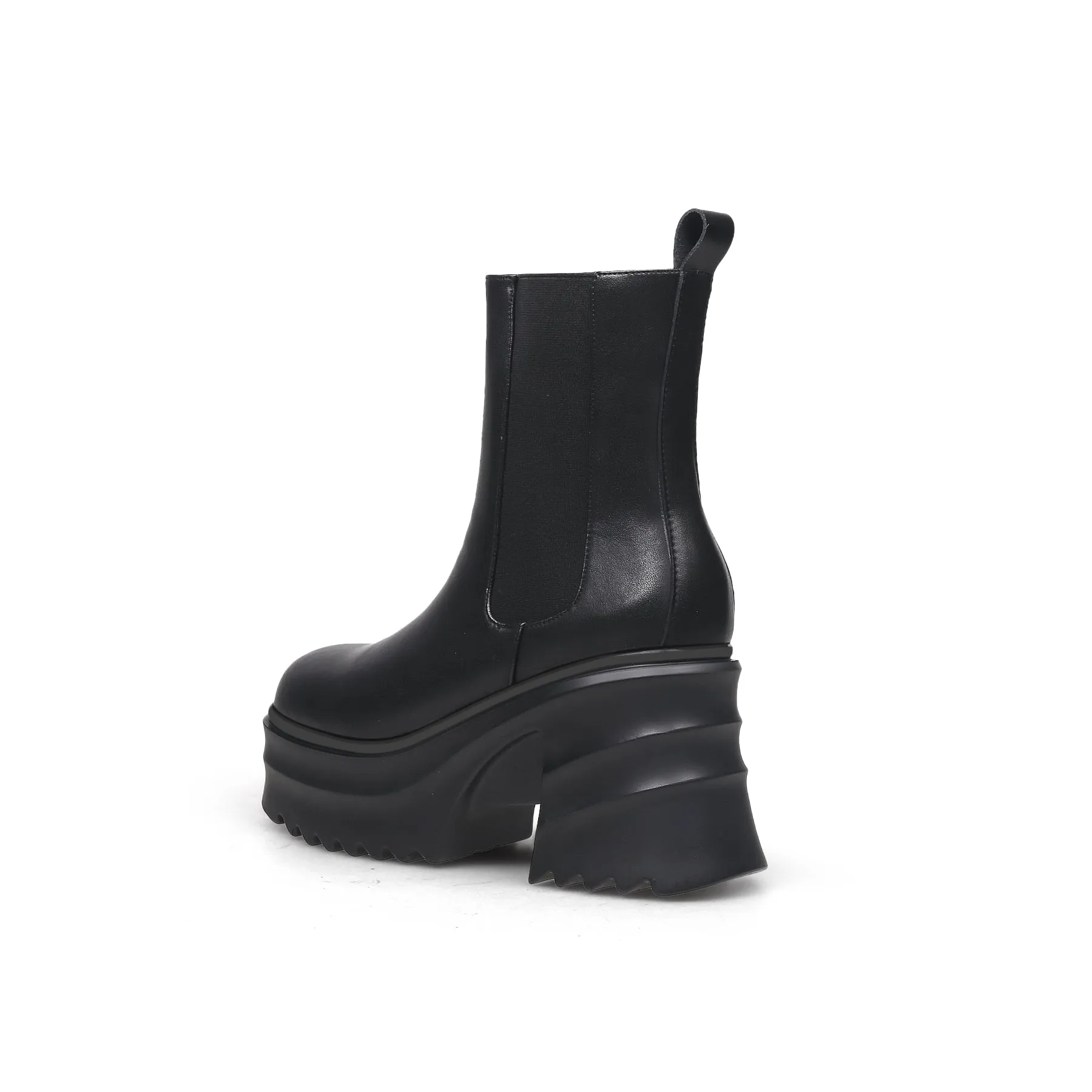 Black Leather Platform Ankle Boots