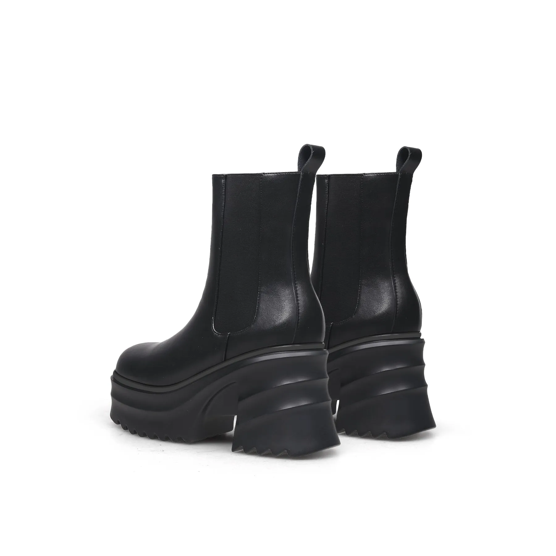 Black Leather Platform Ankle Boots