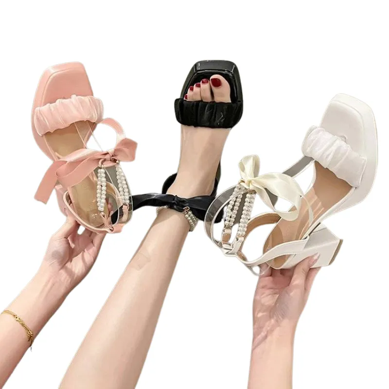 Bow Chunky High Pearl Heels