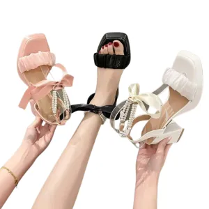 Bow Chunky High Pearl Heels