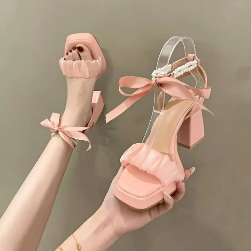 Bow Chunky High Pearl Heels