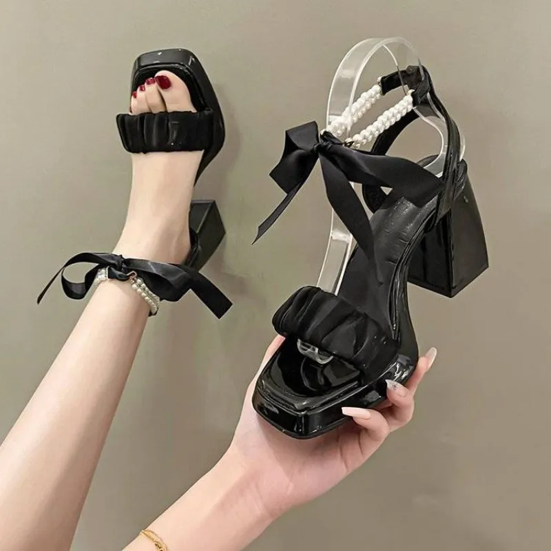 Bow Chunky High Pearl Heels