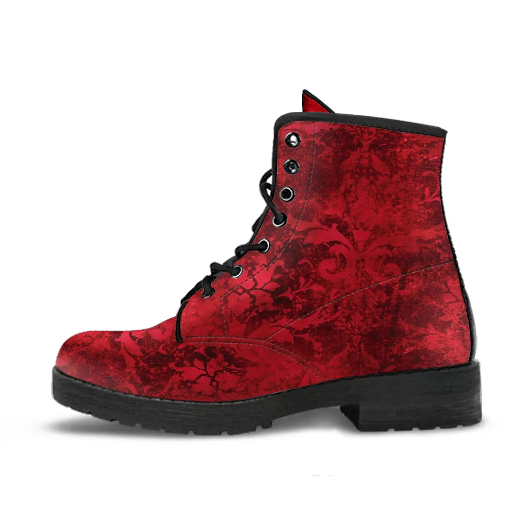 Combat Boots - Grunge Red | Boho Shoes, Handmade Vegan Leather Lace Up Boots Women, 2000s Boots, Cute Hipster Boots, Unisex Adult Shoes