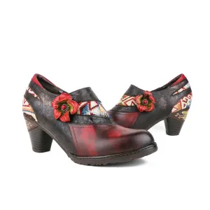 CrazycatZ Leather Pumps,Womens Colorful Vintage Block Heel Oxford Vintage Shoes Pumps Dark