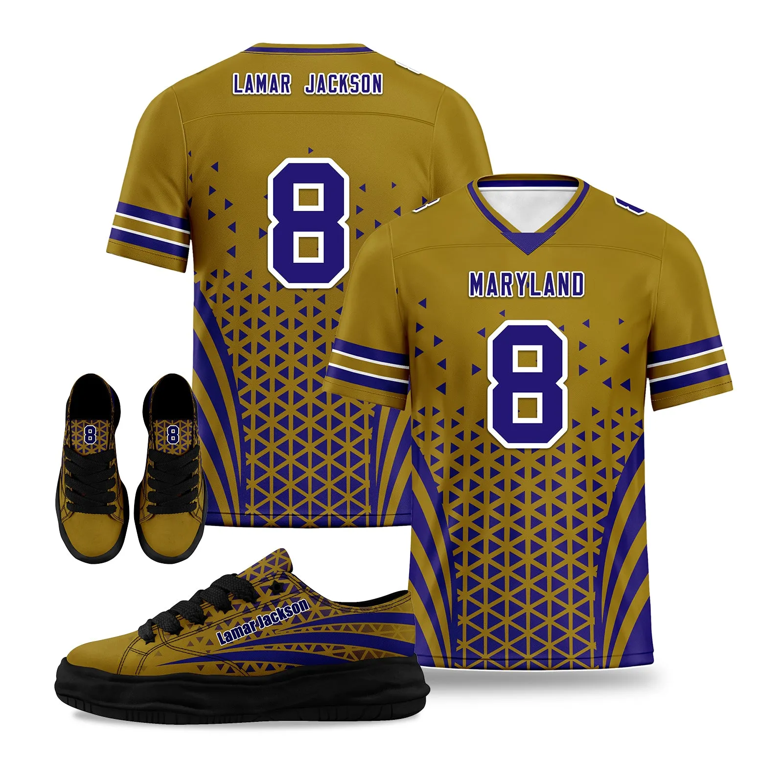 Custom Blue Yellow Maryland Football Jersey and Sports Shoes Combo Offer Personalized Combo ZH-D023031-2
