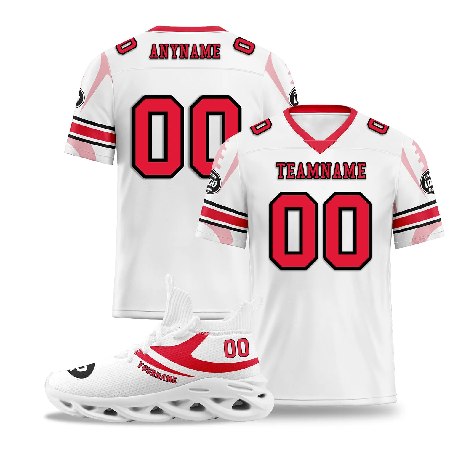 Custom White Red Kansas City Football Jersey and Sports Shoes Combo Offer Personalized Combo ZH-D025008-18