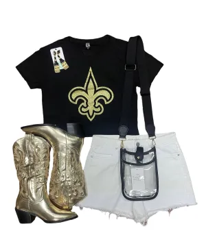 Fleur de Lis Black Crop Top