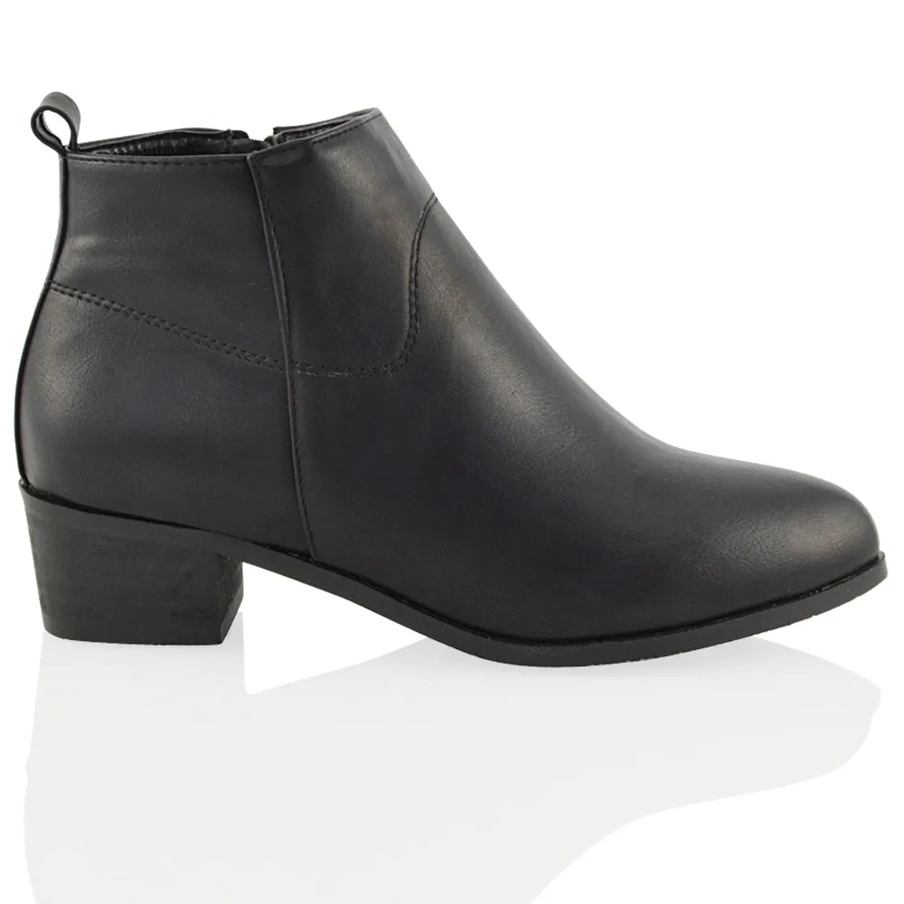 Melodie Zip Up Cowboy Ankle Boots With Low Block Heel in Beige