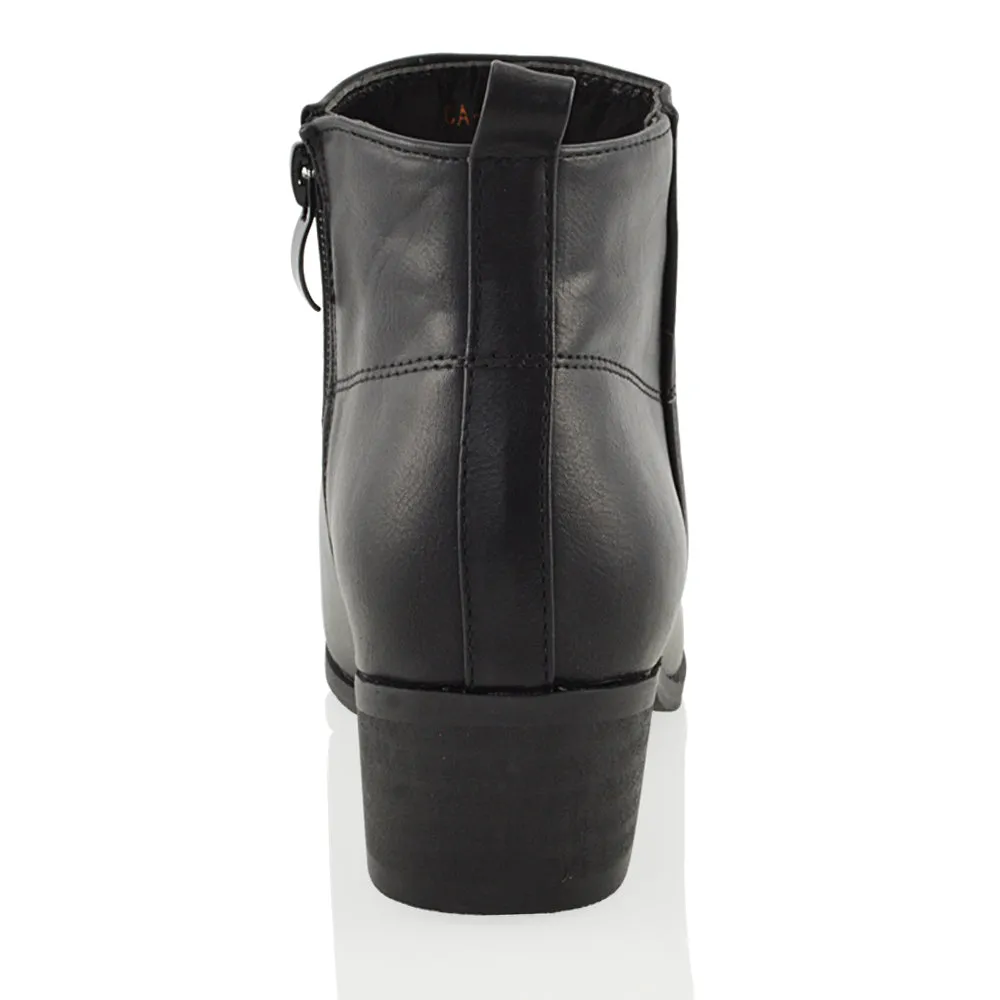 Melodie Zip Up Cowboy Ankle Boots With Low Block Heel in Beige