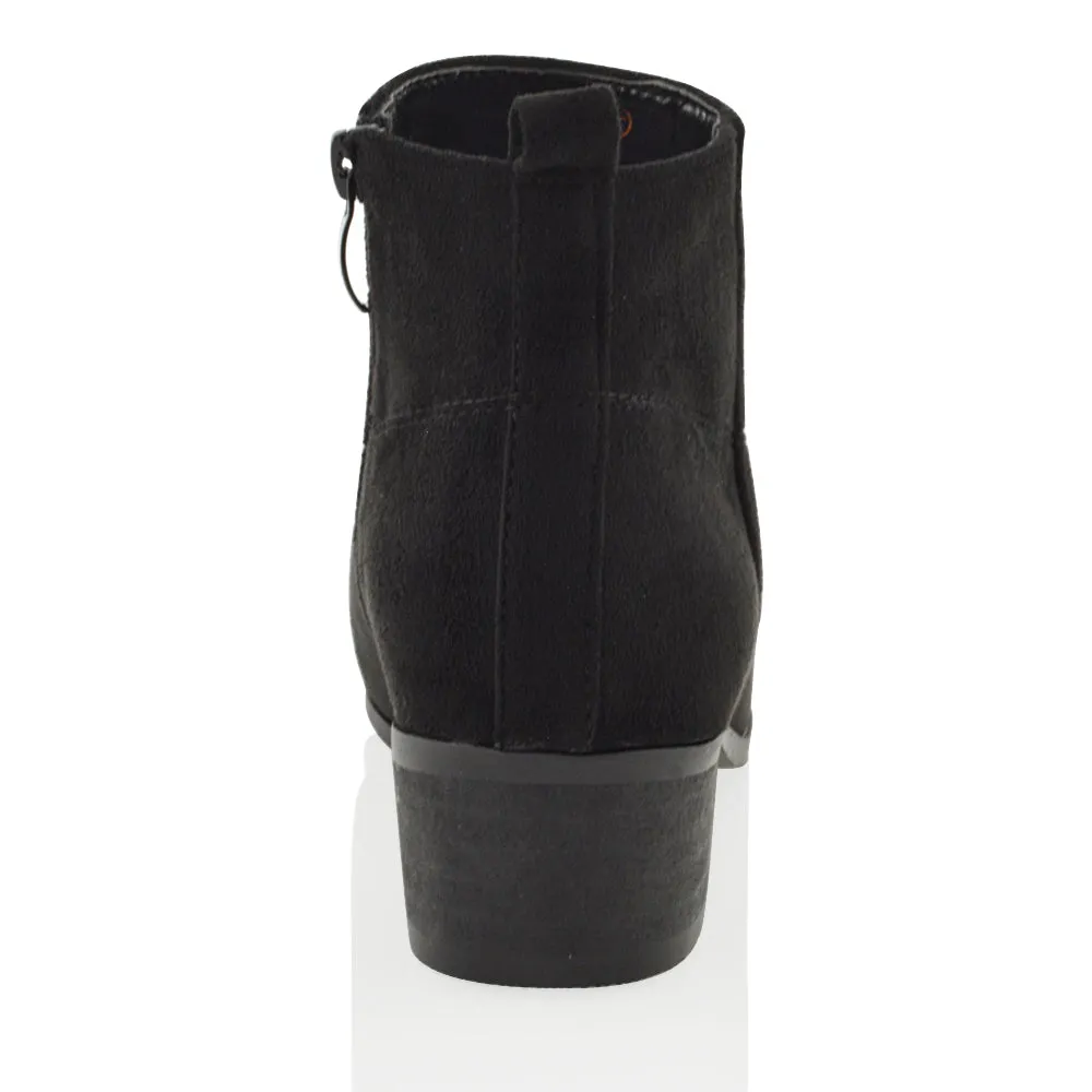 Melodie Zip Up Cowboy Ankle Boots With Low Block Heel in Beige