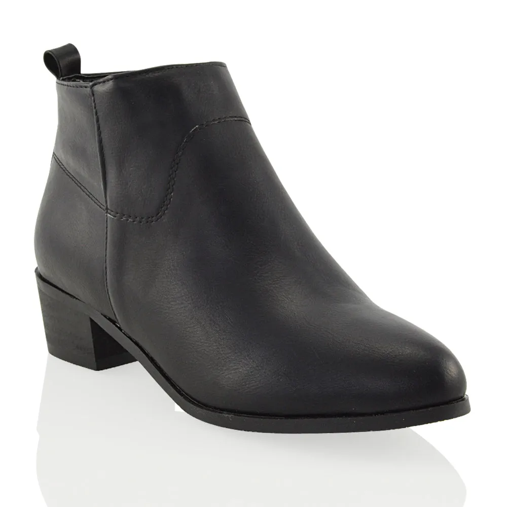 Melodie Zip Up Cowboy Ankle Boots With Low Block Heel in Beige