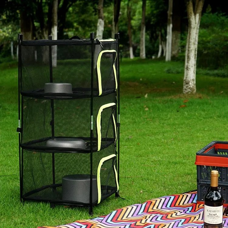 Outdoor Folding Drying Net Four-Layer Storage Basket Storage Basket Camping Drying Fish Drying Net Rack Hanging Basket(Green)