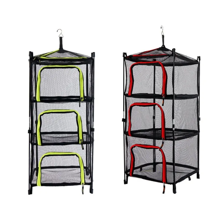Outdoor Folding Drying Net Four-Layer Storage Basket Storage Basket Camping Drying Fish Drying Net Rack Hanging Basket(Green)