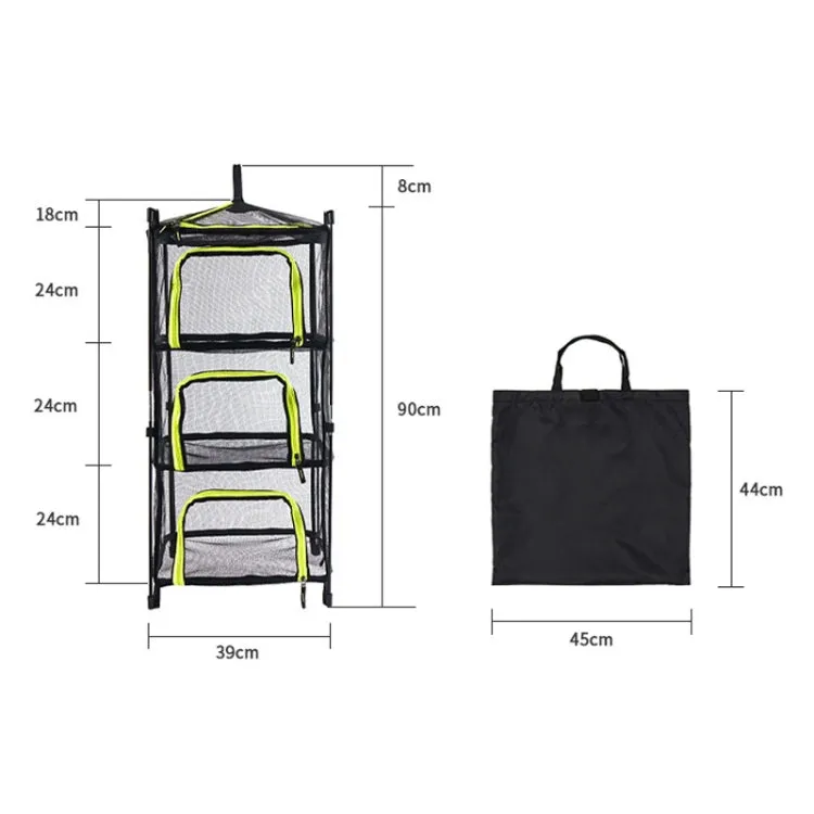 Outdoor Folding Drying Net Four-Layer Storage Basket Storage Basket Camping Drying Fish Drying Net Rack Hanging Basket(Green)