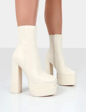 Supine Ecru PU Chunky Platform High Heeled Ankle Boots