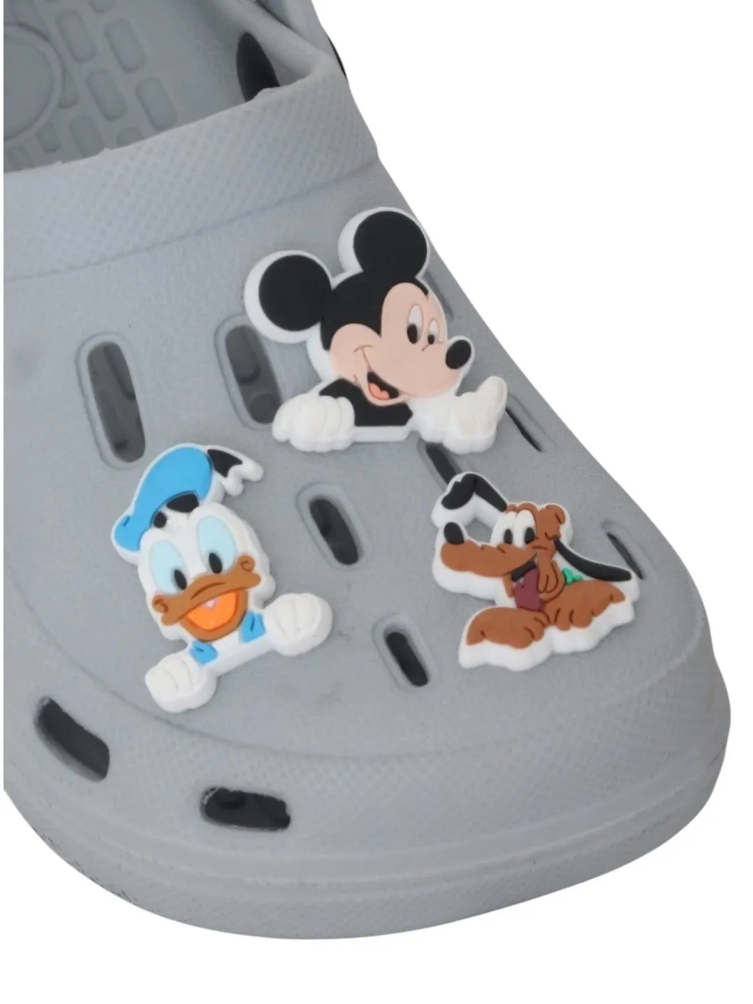 Yellow Bee Boys’ Disney Clogs with Mickey Mouse, Donald Duck & Pluto Charms – Grey