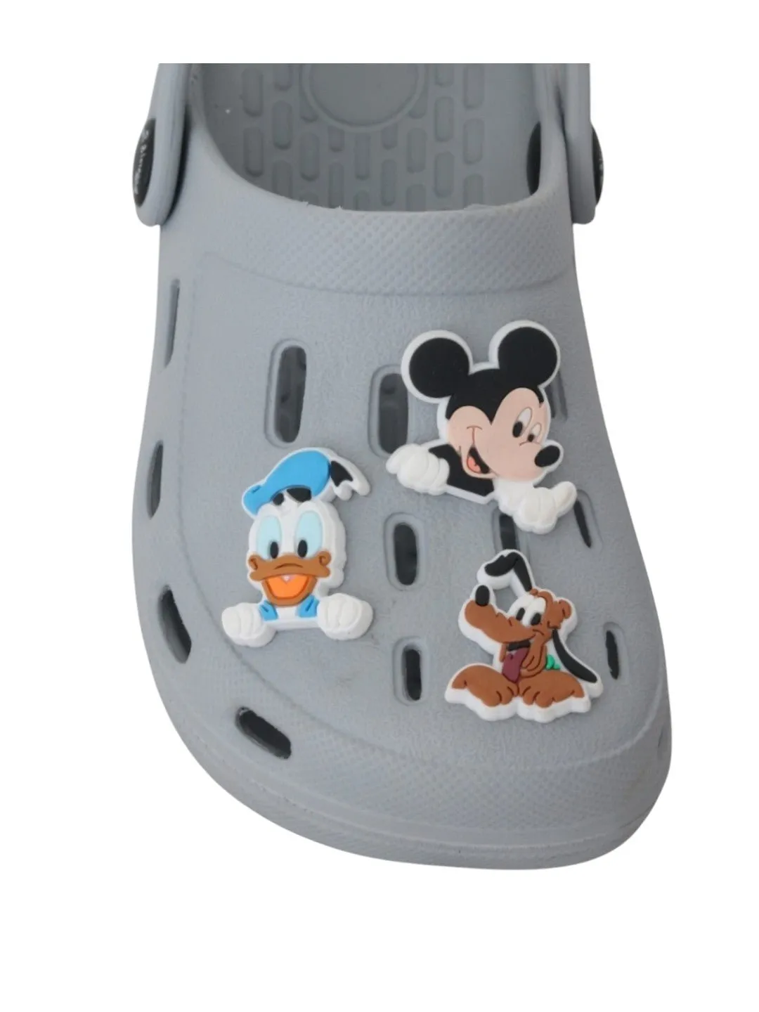 Yellow Bee Boys’ Disney Clogs with Mickey Mouse, Donald Duck & Pluto Charms – Grey