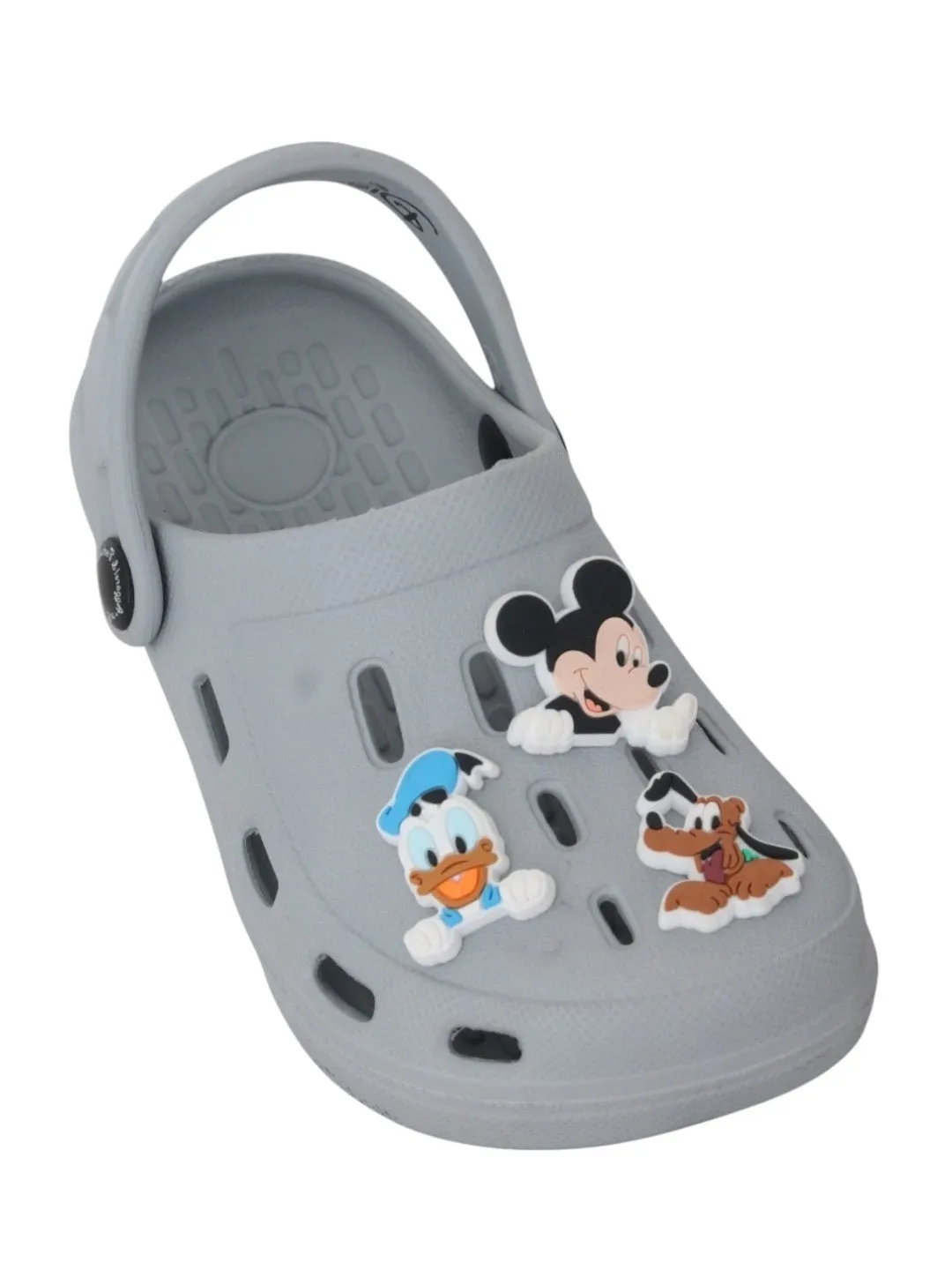 Yellow Bee Boys’ Disney Clogs with Mickey Mouse, Donald Duck & Pluto Charms – Grey