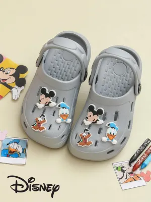 Yellow Bee Boys’ Disney Clogs with Mickey Mouse, Donald Duck & Pluto Charms – Grey