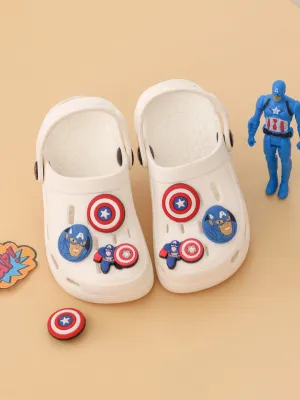 Yellow Bee Boys’ Marvel Captain America Clogs with Shield & Character Charms – White