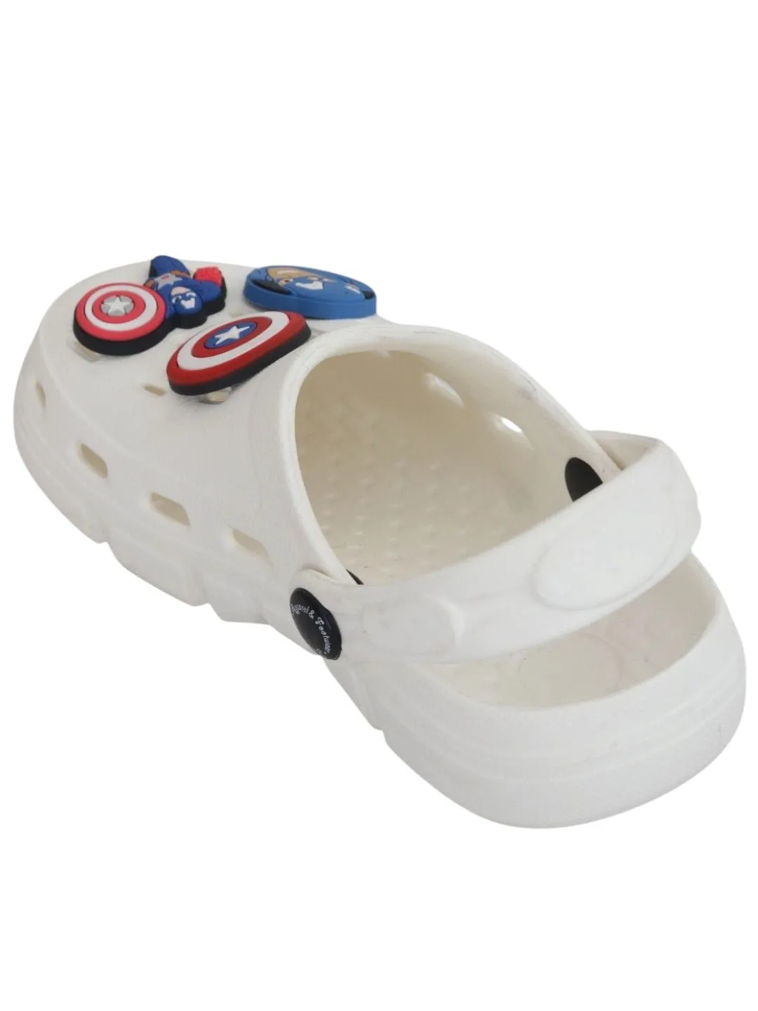 Yellow Bee Boys’ Marvel Captain America Clogs with Shield & Character Charms – White