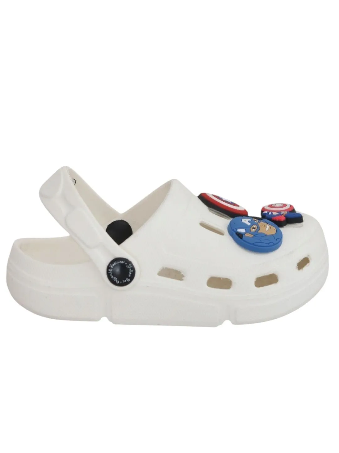 Yellow Bee Boys’ Marvel Captain America Clogs with Shield & Character Charms – White