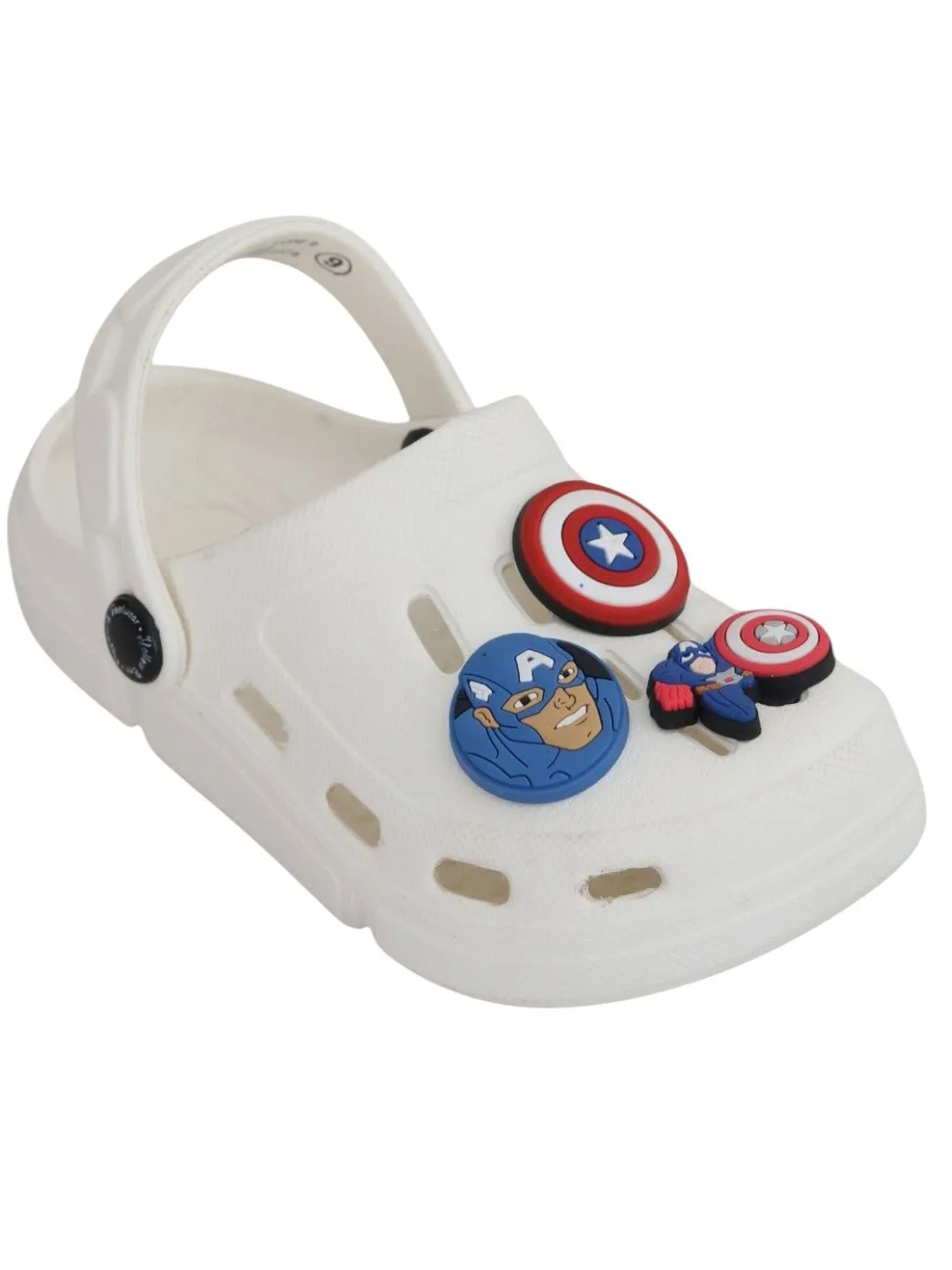 Yellow Bee Boys’ Marvel Captain America Clogs with Shield & Character Charms – White