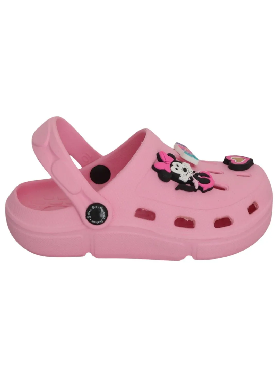Yellow Bee Girls’ Disney Minnie Mouse Clogs with Smile & Heart Charms – Pink