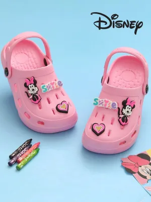 Yellow Bee Girls’ Disney Minnie Mouse Clogs with Smile & Heart Charms – Pink