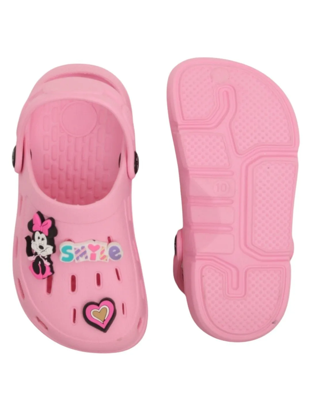 Yellow Bee Girls’ Disney Minnie Mouse Clogs with Smile & Heart Charms – Pink